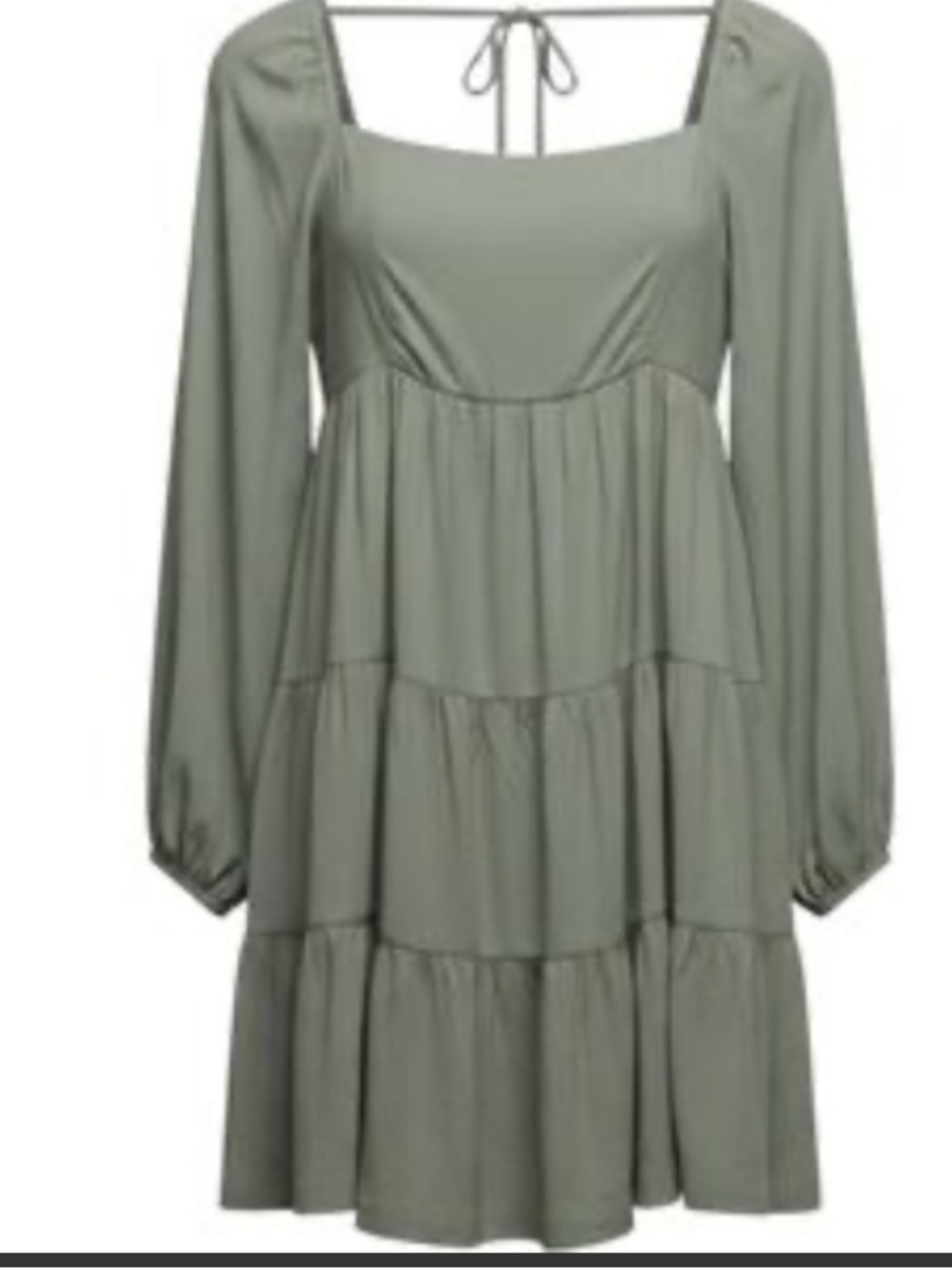 Shinestar Sage Green Long Sleeve Tiered Square Neck Mini Dress
